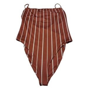 Women’s XXL SKIN By SAME SWIM Striped Burnt Orange/White One-Piece Swimsuit